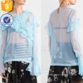 Hot Sale Blue Chiffon Long Sleeve Ruffled Summer Top Manufacture Wholesale Fashion Women Apparel (TA0089T)